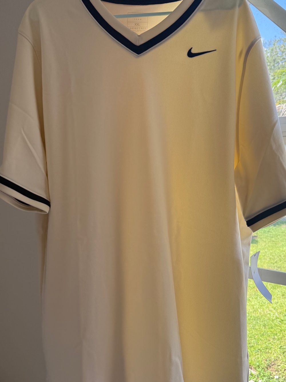Nike Men’s Cream V-Neck Shirt with Black Trim